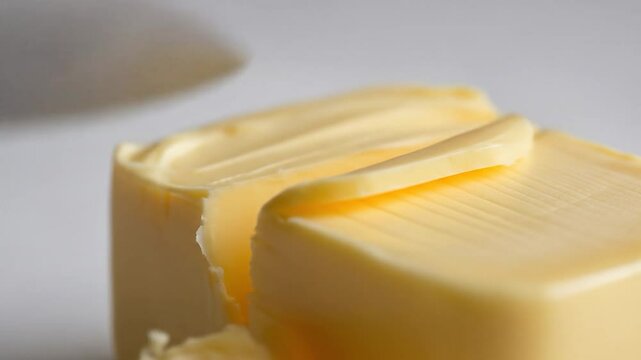 Knife Slicing Through Fresh Butter Block: Culinary Close-Up