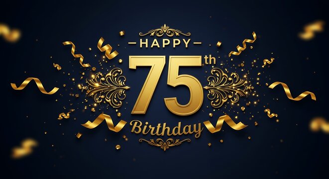 75th Birthday with Gold Confetti and Ribbons