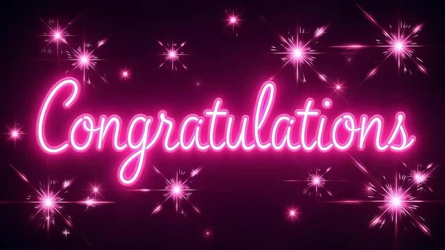 Send warm wishes with this animated congratulations message featuring glowing neon pink text and twinkling stars.