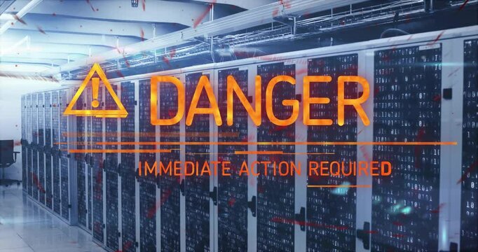 Warning icon fading in causing racks pulsing DPT16X glitching into DANGER IMMEDIATE ACTION REQUIRED