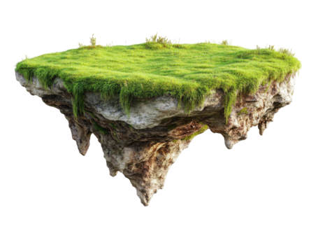 Floating grassy island with rocky edges