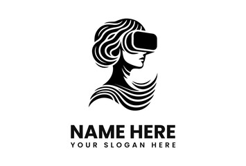 Silhouette of a woman wearing VR headset, stylized in black and white.