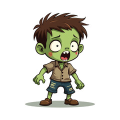 Standing Zombie Boy with Big Eyes and Green Skin