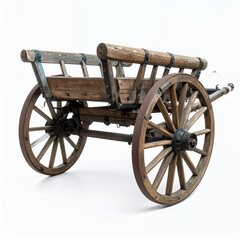 Fototapeta premium Rustic wooden wagon showcasing vintage craftsmanship and weathered texture on white background