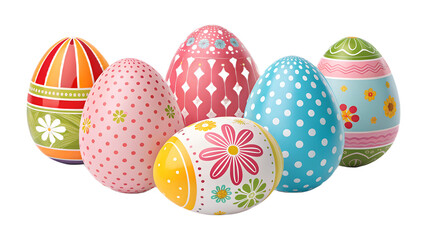 various painted Easter eggs isolated on transparent background	
