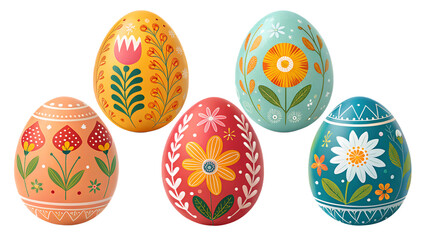various painted Easter eggs isolated on transparent background	
