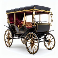 Ornate victorian horse-drawn carriage with intricate detailing and luxury, on white background