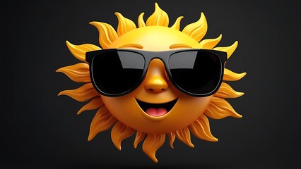 Playful Yellow Sun with Eyewear Beaming Against Stormy Gray Canvas