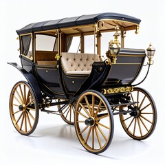 Elaborate classic carriage with ornamental details evoking historical luxury on white background