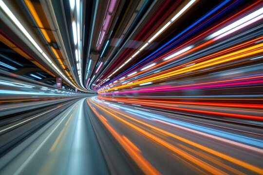 Speed of Light: An abstract image captures the speed of light, with vibrant and colourful streaks forming dynamic patterns, illustrating the boundless energy and acceleration.
