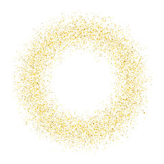 Gold glitter round frame. Shiny circle with gold confetti isolated on transparent background. Abstract luxury backdrop golden sparkles shape decoration for Christmas or New year's eve. Vector