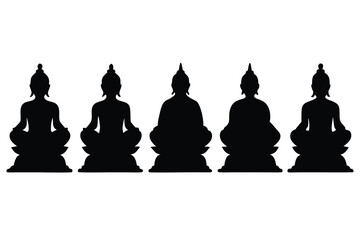 A black vector illustration of a meditating Buddha statue silhouette, symbolizing religion and peace for business or personal use