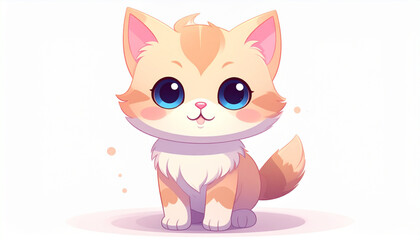 Cute cartoon cat with large eyes, sitting and looking directly at viewer, in a pastel color palette.