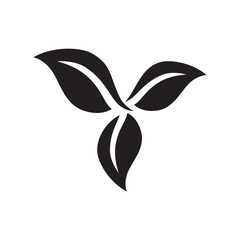 Black Minimalist Leaf Icon – Flat Eco Vector