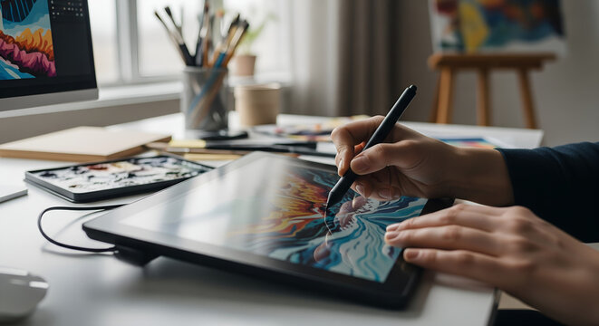 Digital Artist Creating on a Pen Display Tablet
