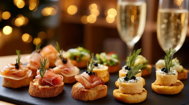 Delightful appetizers perfect for a chic New Year's dinner gathering.