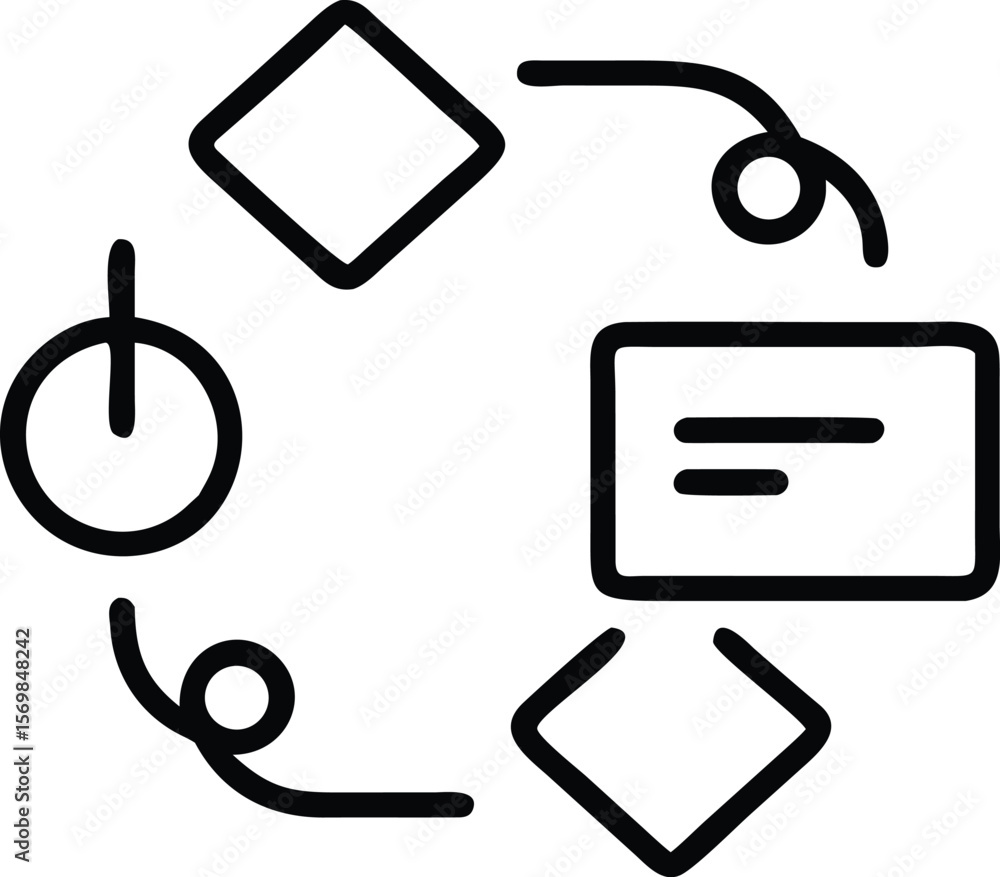 Poster black and white circular flowchart diagram with power button rhombus and rectangle icons vector