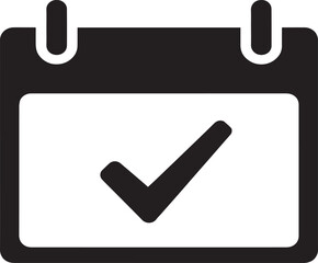 Black Calendar Icon with Checkmark for Events and Schedules