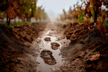 Footprints in Dusty Vineyard Soil