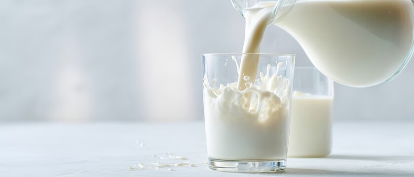 The milk being poured into a glass with a splash effect. - Powered by Adobe