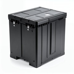 Isometric presentation of a durable plastic container, isolated object on white background