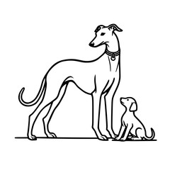 Dog with puppy outline illustration | Sighthound / Greyhound / Whippet / Italian Greyhound 