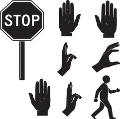 Collection of Stop Sign, Hand Gestures, and Pedestrian Icons