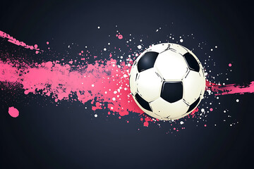 Fototapeta premium Dynamic soccer ball in motion with vibrant splashes of color on a dark background