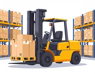 Forklift loading boxes in a warehouse