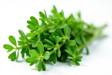 Obraz premium A vibrant bunch of fresh thyme sprigs isolated on white , white background, organic, bundle