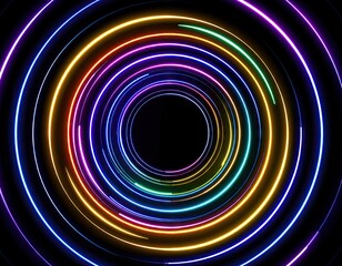 Abstract neon circles on black background