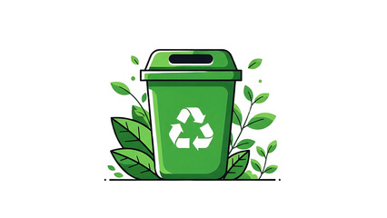Green recycling bin with leaves, promoting environmental awareness.