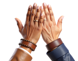 3D Render of High Five with Accessorized Hands in Mid-Air,