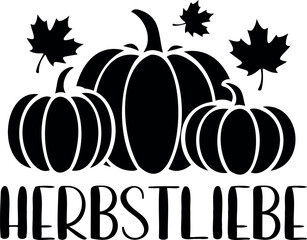 "Herbstliebe" quote in German, translated Autumn Love. Autumn vector lettering.
