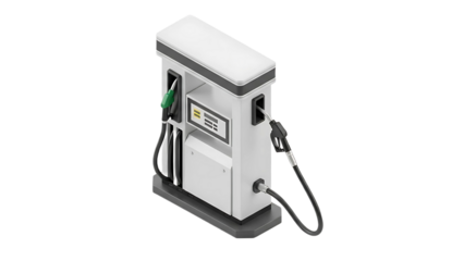 Isometric illustration of a modern gas pump, showing the dispensing equipment and control panel.