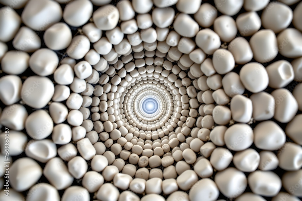 Poster white pebbles tunnel: abstract image featuring a mesmerizing tunnel created from numerous off-white 