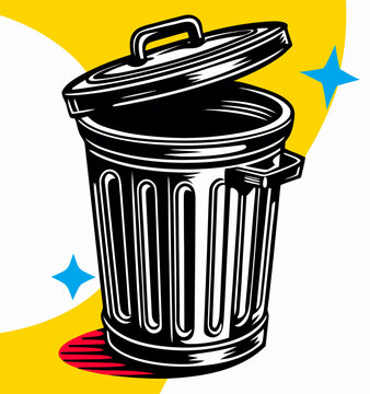 Open Empty Metal Trash Can Illustration
