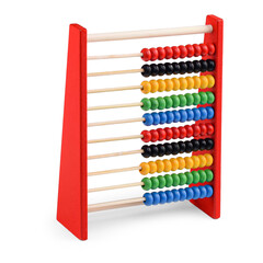 Wooden red abacus for children isolated on a white background.