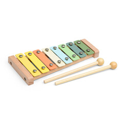 A toy musical instrument xylophone or metallophone on a white background.