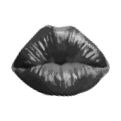 Retro halftone collage lips kiss for mixed media design. Vintage element grunge punk art templates. Vector illustration isolated on transparent background. © Olgadesigner