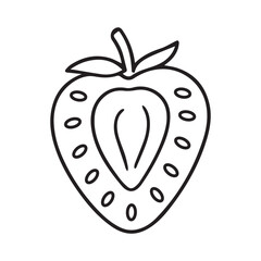 Hand-drawn line art of half a strawberry