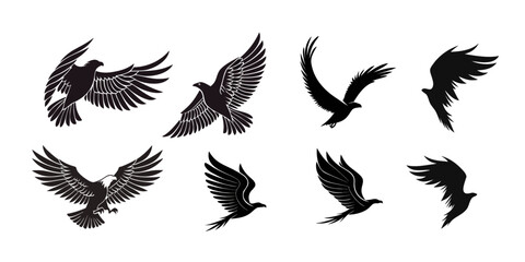 Fototapeta premium Silhouette of Black Birds Flying Animal Illustration with Simple Color Palette