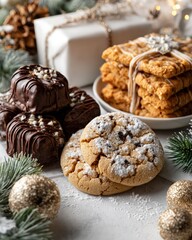 Fototapeta premium Assorted holiday treats on a light surface.
