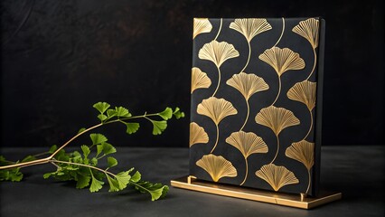 Ginkgo Leaf Tile Design on Black and Gold Panel