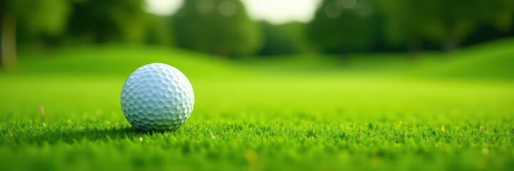 Obraz premium White golf ball rests on lush green grass of a manicured golf course , botany, high resolution
