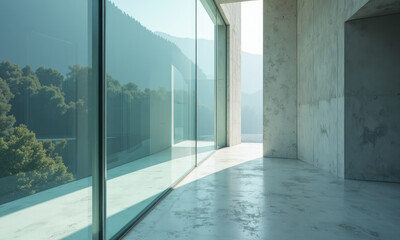 Modern Swiss Architecture, Featuring Clean Lines of Concrete and Glass, with an Ultra-Sharp Focus on the Intersection of a Glass Pane and a Concrete Wall