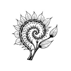 Elegant spiral leaf illustration offering timeless design appeal for botanical prints and aesthetic projects artistic expression or decorative elements