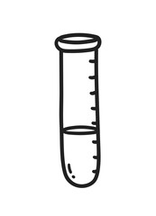 Vector minimal line art isolated illustration of a test tube with liquid and scale marks.