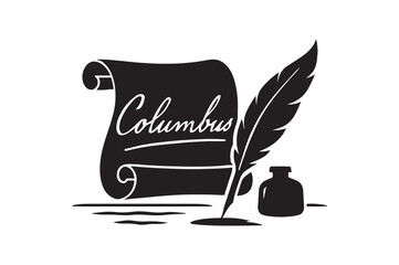 Columbus signature scroll silhouette vector art illustration on white background