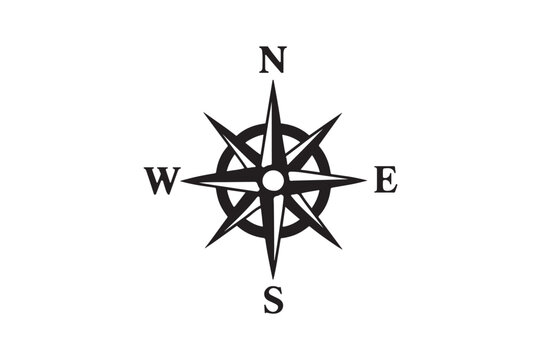 Compass rose silhouette vector art illustration on white background